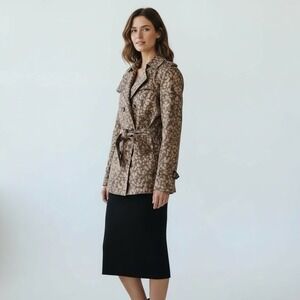 Daughters of the Liberation Anthropologie Animal Print Trench Coat Taupe Size 4‎